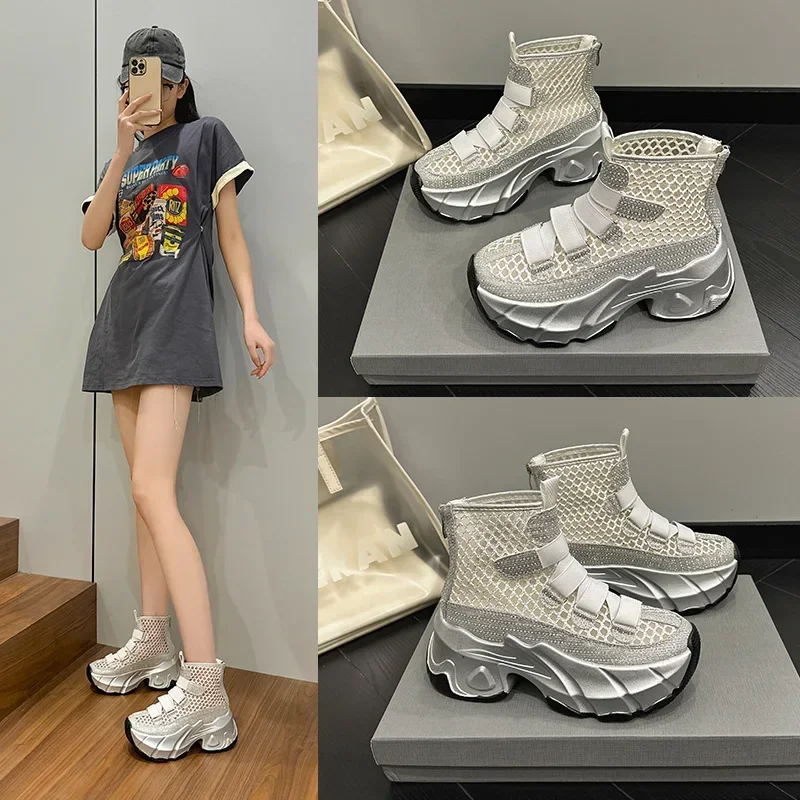 Джинсовые ботильоны из сетчатого материала 7 см 2024 синтетические дышащие летние