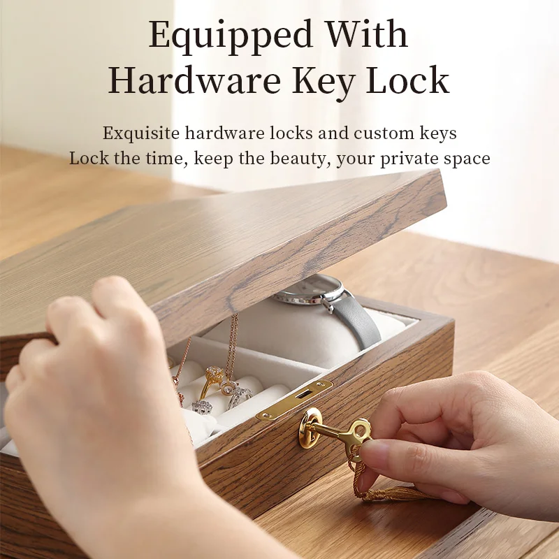 Casegrace Large Wooden Jewelry Box Women Men Gift Display Organizer Necklace Ring Earring Watch Jewellery Organizer Storage Case