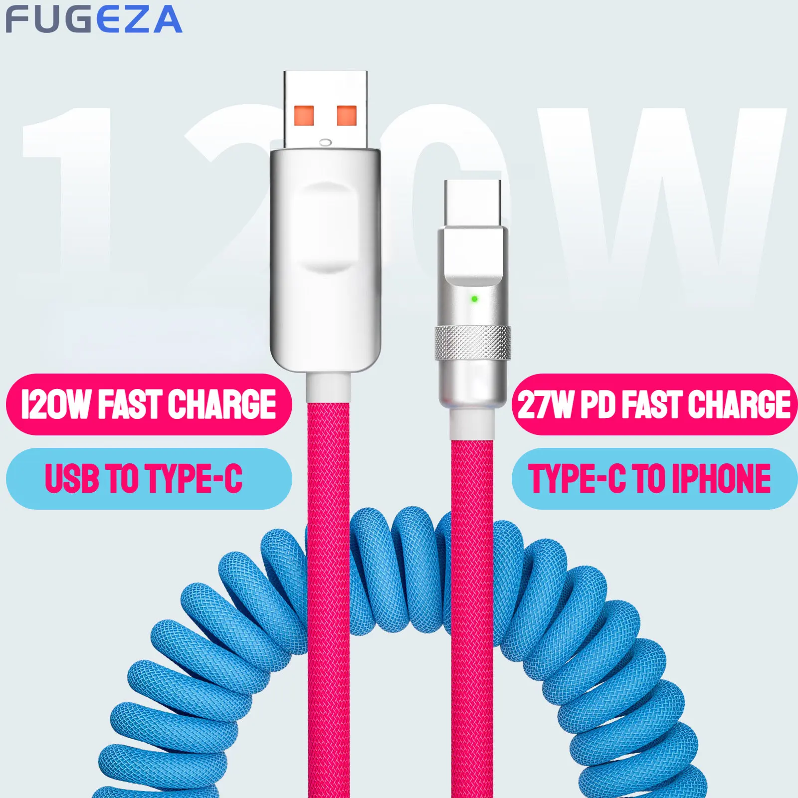 

FUGEZA 120W Fast Charger TypeC Cable USB C 2m Nylon Cable for IPhone PD 27W Xiaomi Huawei Samsung IPad for Iphone Charger Cable