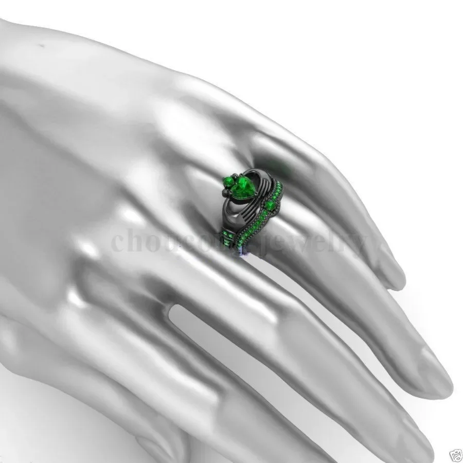Классическое лабораторное кольцо с изумрудом Claddagh свадебная повязка из белого