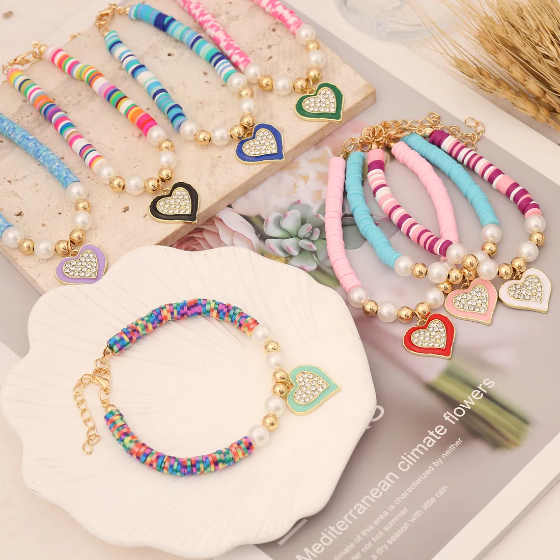 

Colorful Soft Pottery Bracelet Women Fashion Heart Charm Bracelet 2022 Trend Personalized Clay Polymer Bracelet Bracelet
