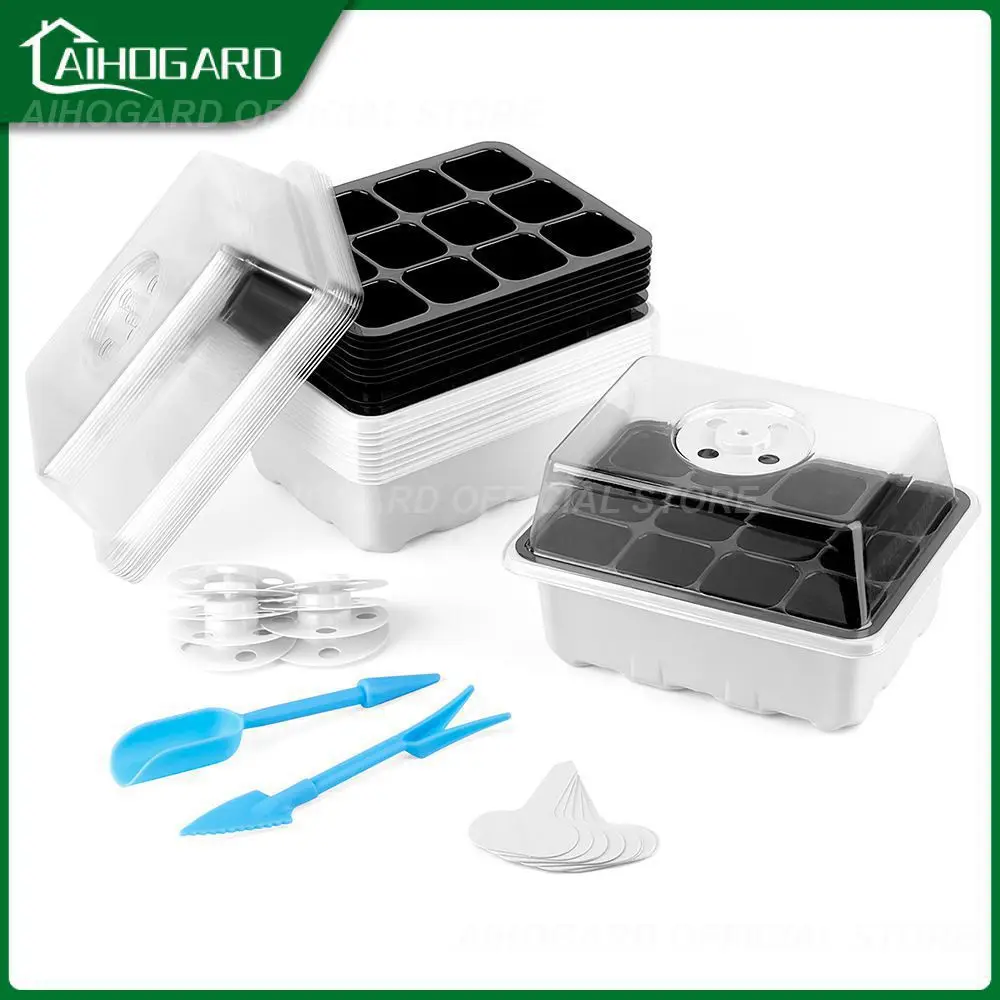 

Garden Seedling Planting Pot And Flower Trough 12 Grid Seed Starter Tray Set Reusable Transparent Germination Box Nursery Pot