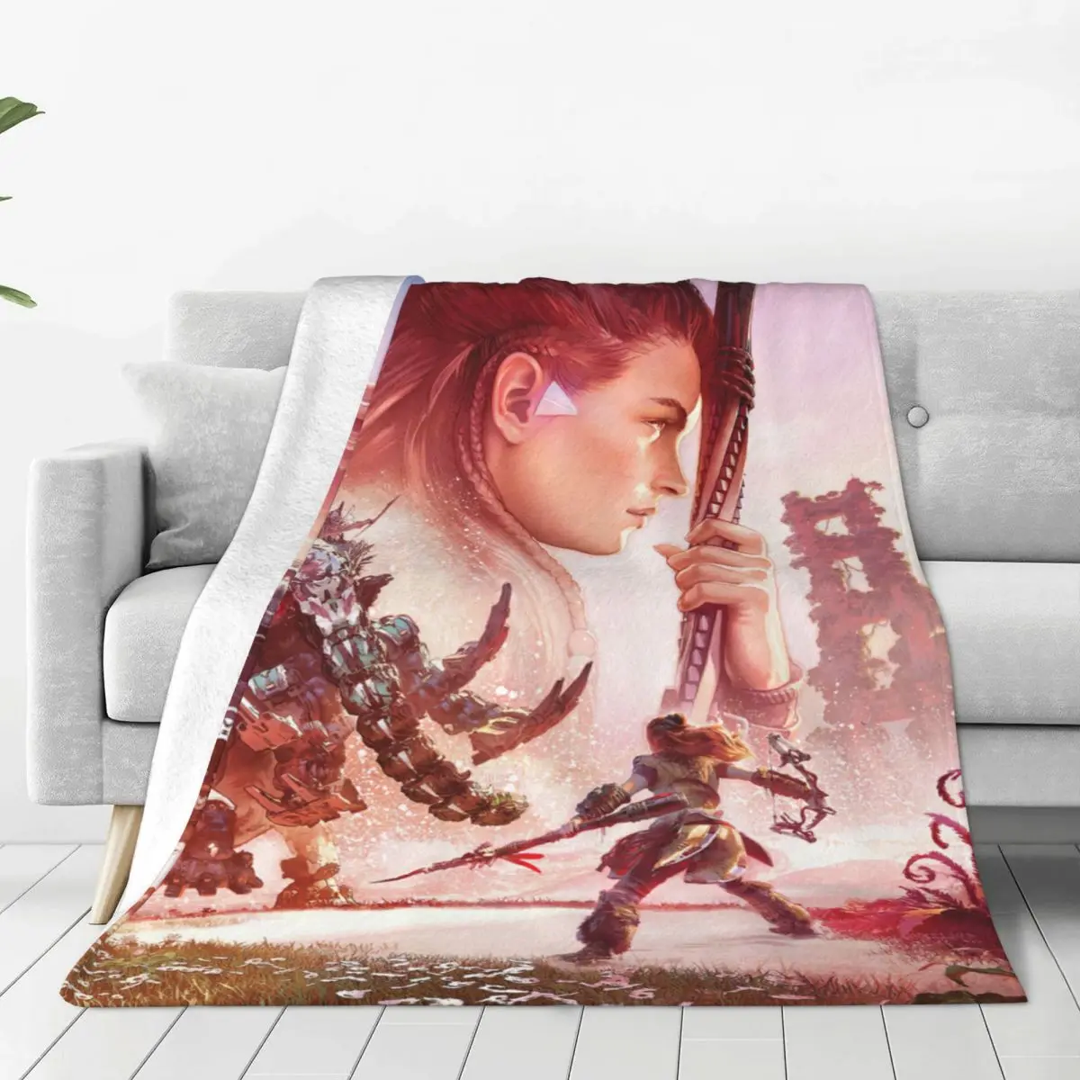 

Horizon Zero Dawn Monster Knitted Blanket Flannel Aloy Game Warm Throw Blanket for Outdoor Travel Bedroom Quilt