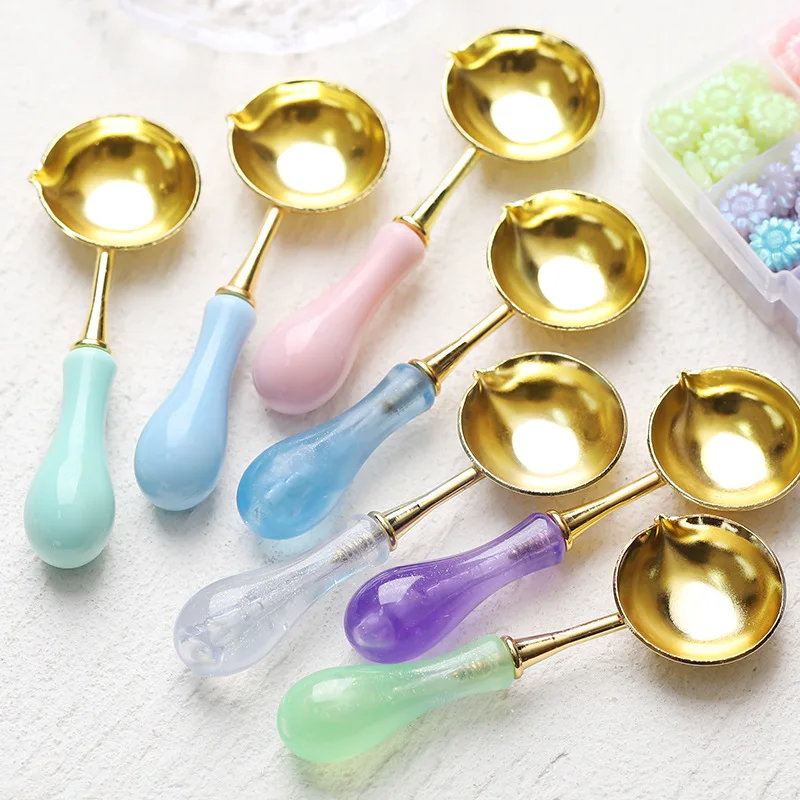

10pcs New Macaron Sealing Wax Spoon Fire Paint Melting Firing Stamp Envelopes Card Metal Tool