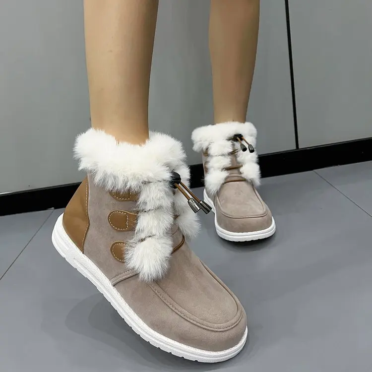 

Women's Snow Boots 2023 Faux Fur Long Plush Ankle Boots Women Elastic Band Warm Winter Botas Non-Slip Cotton Padded Shoes