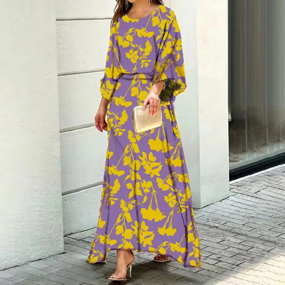 

Women's Two Piece Round Neck Printed Long Lantern Sleeve Shirt Long Sleeve Top + High Waist Long Skirt Set