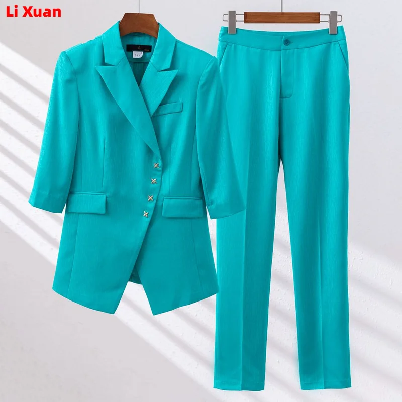 New Elegant Women Formal Suits For 2023 Summer High Quality Fashion Slim Casual Blazer And Pants Office Ladies Work Wear