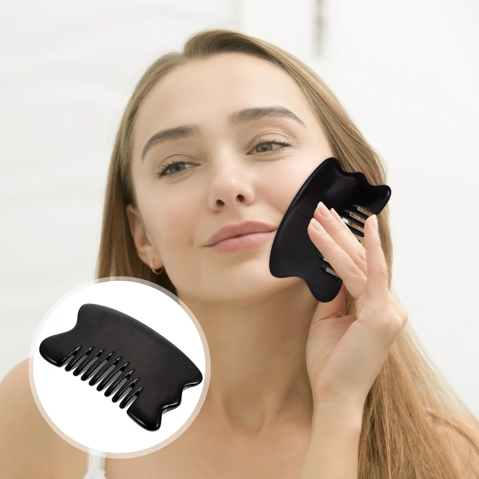 

1pc Comb Ox Horn Hair Comb Face Lift Roller Guasha Scraping Tool Facial Scraping Tool Body