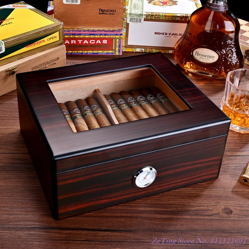 

Hot Cedar Wood Cigar Humidor Box Cool Quality Luxury Simple Design Mellow Portable Humidifier Cigarette Case 258x218x106mm Max50
