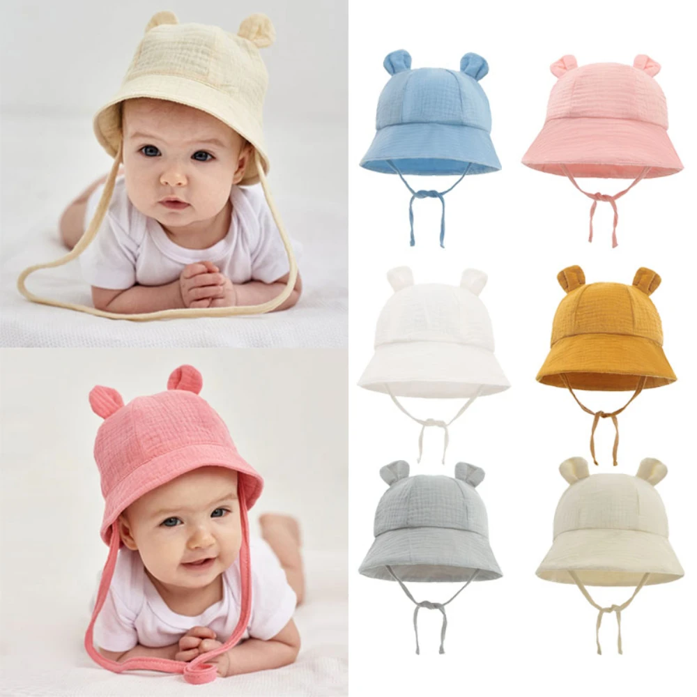 

C054Spring Autumn Solid Color Soft Baby Bucket Hat Cotton Fisherman Hats Kids Summer Toddler Boys Girls Panama Sun Cap 2022 New