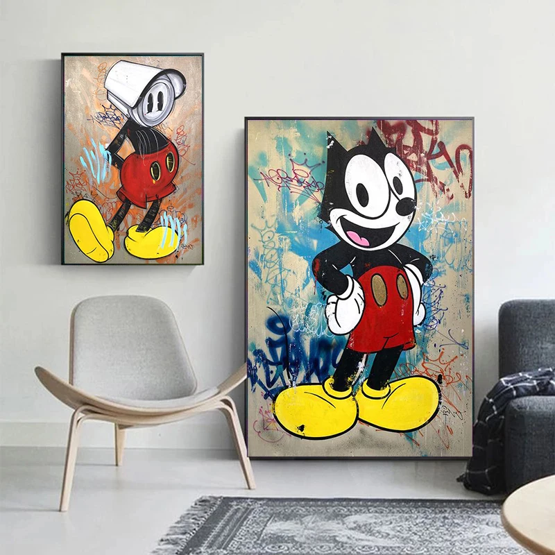 

Disney Mickey Mouse Painting Graffiti Street Pop Art Canvas Painting Print On Wall Art Picture For Living Room Frameless