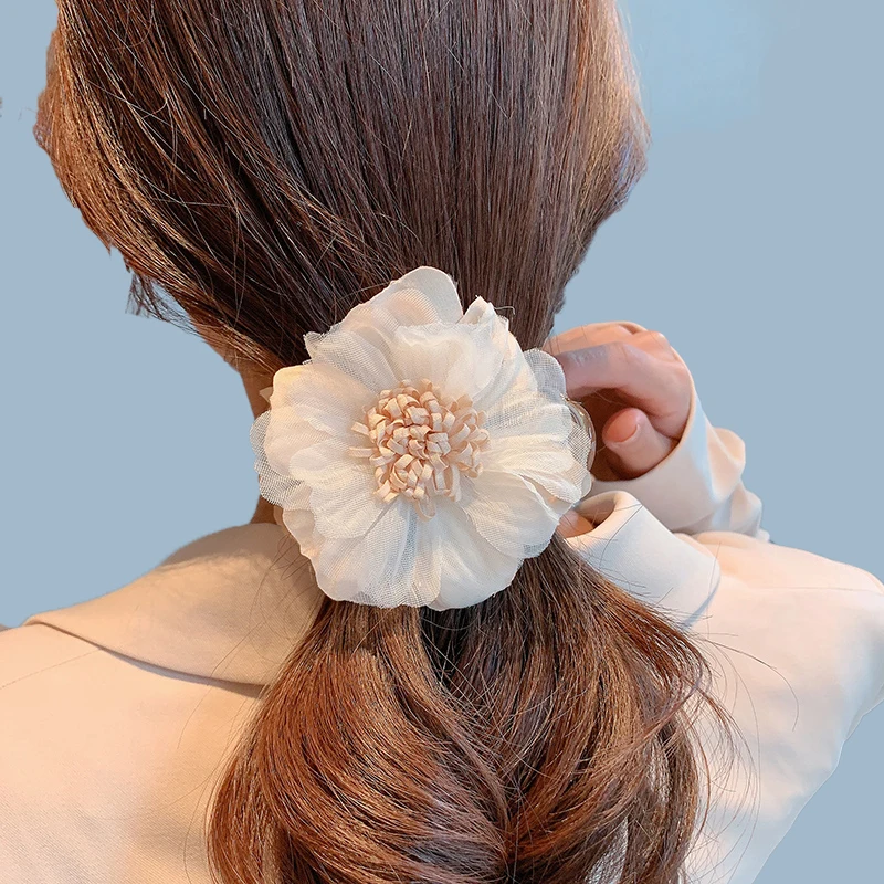 

Модная тканевая сетчатая пряжа, цветочный краб, краб для волос, пластиковый держатель для конского хвоста, заколки для волос, простой цветок...