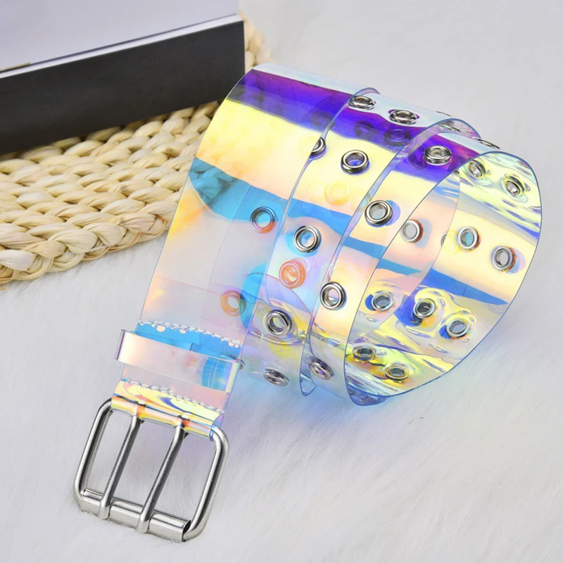 

Two Row Hole Clear Punk Belt For Women Fashion Pin Buckle Female Trousers Transparent Waist Strap Ladies Jeans Grommet Waistband