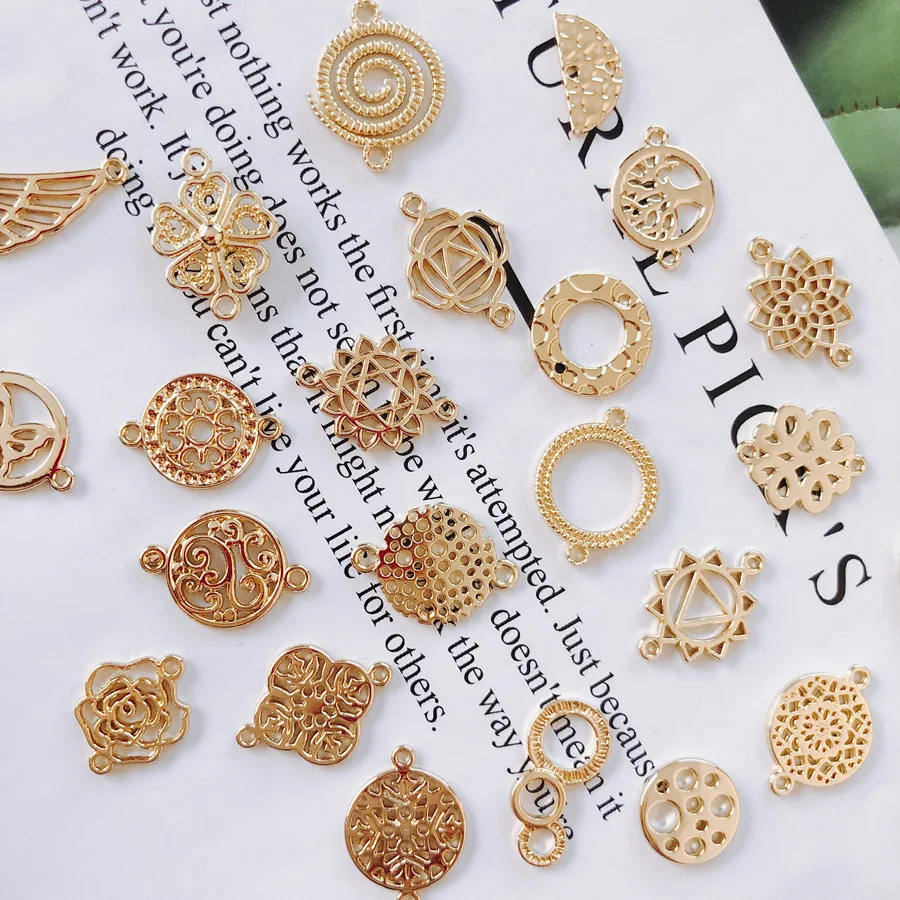 

10pcs Round Pendants Golden Color Flower Hollow Earrings Conncector for DIY Necklace Bracelet Jewelry Making Findings