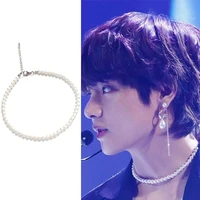 2022 korean and japanese summer new v jimin same white pearl necklace temperament celebrity accessories fans should support gift