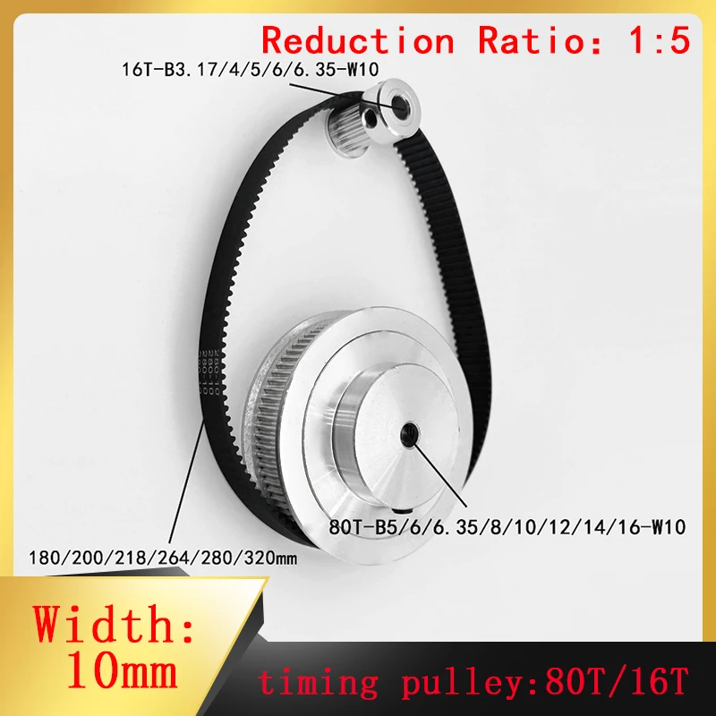 

GT2 Timing Pulley With 80 Teeth And 16 Teeth Reduction 5:1/1:5 Aperture 3.17-16mm Aluminum Timing Belt Width 10mm