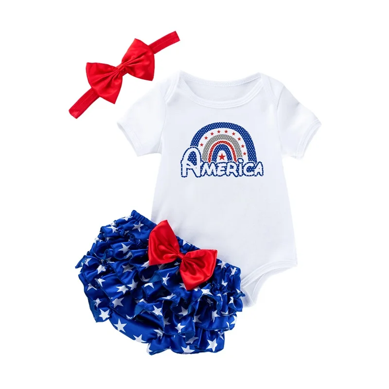 

Newborn Baby Girl Outfits 4th of July Romper Short Sleeve Bodysuit Tutu Skirt Dress Headband Clothes Set