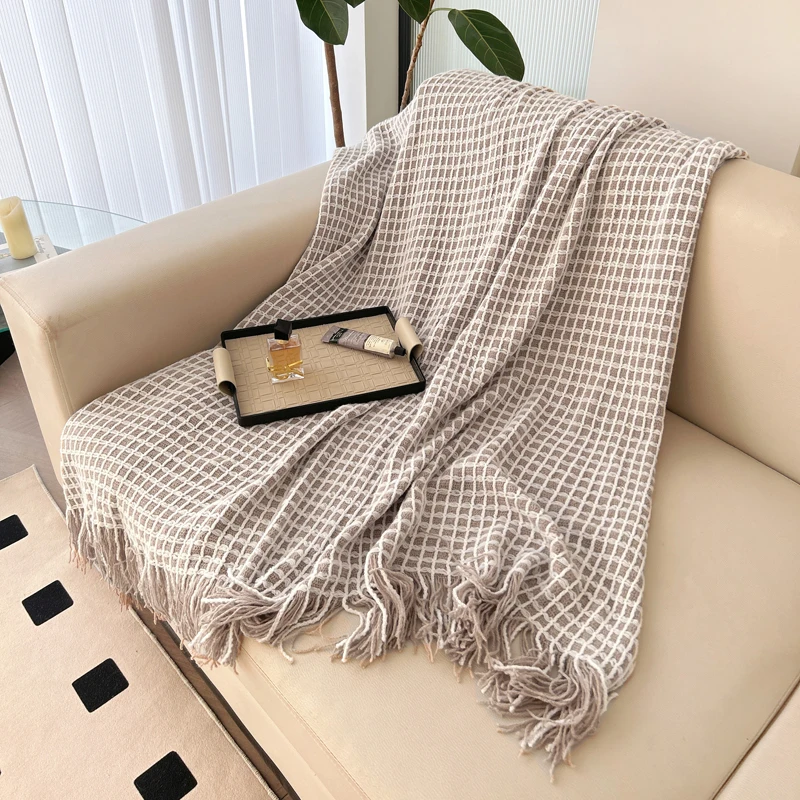 Вязаное одеяло для кровати с Вафельной нитью и кисточкой пикника