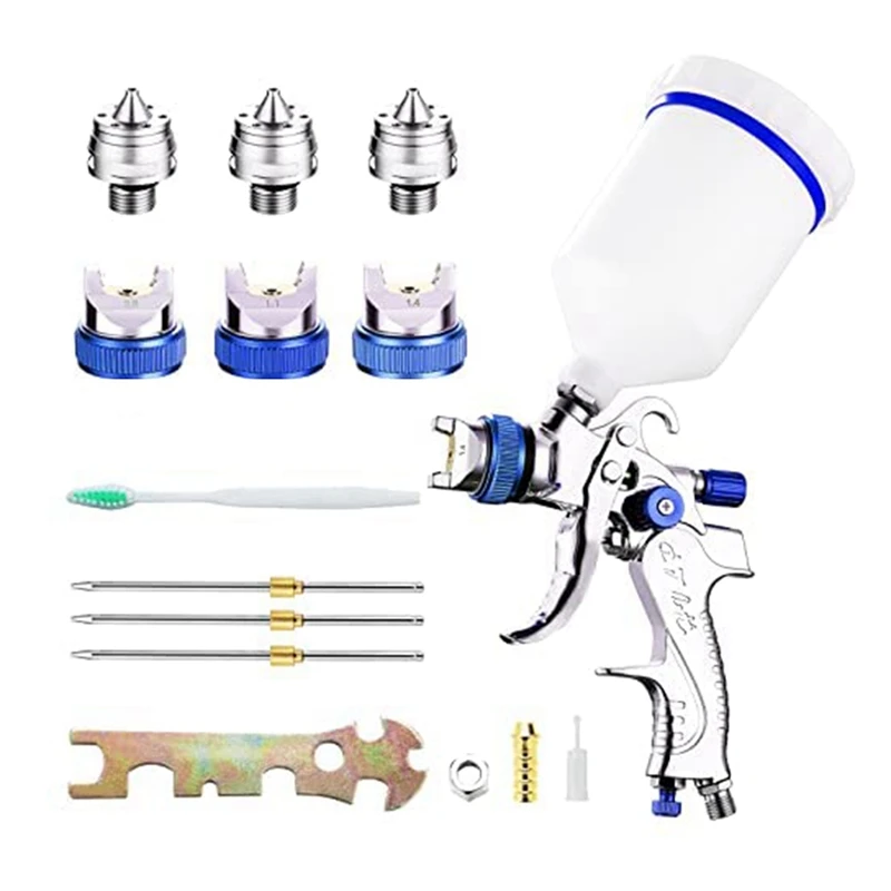 

Hvlp Paint Spray Set 1.4Mm 1.7Mm 2.0Mm Metal Nozzle Cars Painting Furnitures DIY Painting Kit Car Auto Repair Tool Blue