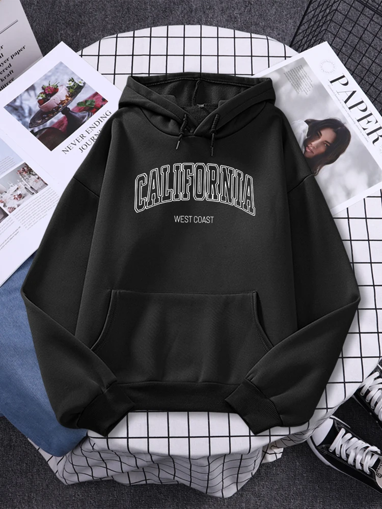 

California West Coast Print Women Hoodies Comfortable Simple Fleece Streetwear Hip Hop Oversized Long Sleeves Female Streetwear
