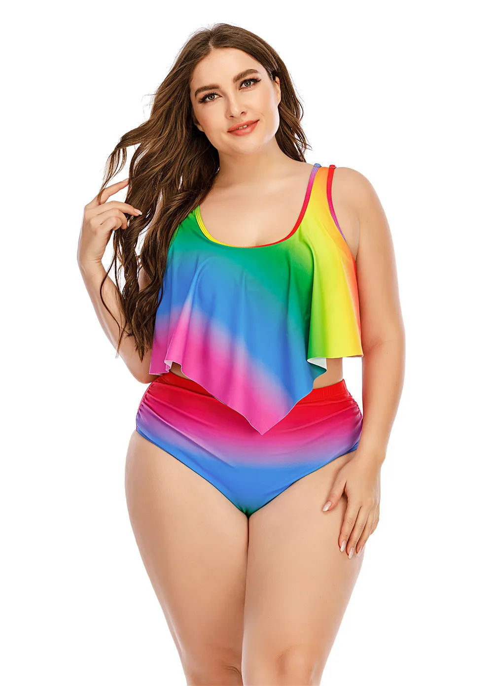 

2022 Women's Crop Top Flouncing Rainbow Gradient Plus Size Bikini Swimsuit