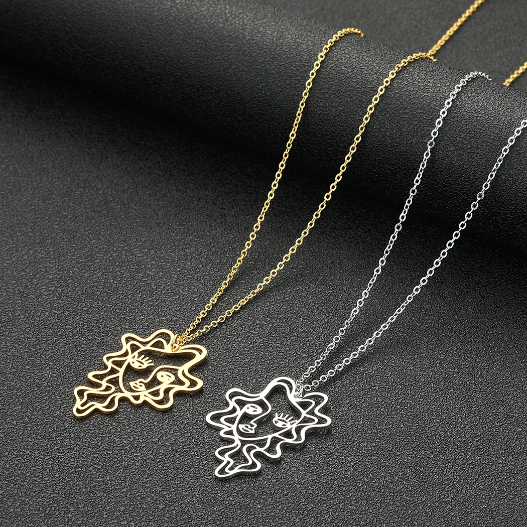 

Cxwind Stainless Steel Abstract Face Necklace Pendant Picasso Face Charm Perm Girl Hollow Face Necklace Gift Charm Necklace