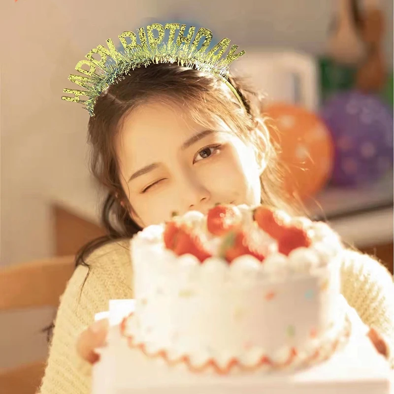 

Красочная повязка на голову, украшение на день рождения, лазерные английские буквы вечерние головной убор, повязка на голову с блестками, ре...