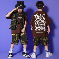 kid kpop hip hop clothing camouflage tactical vest graphic t shirt summer cargo shorts for girl boy jazz dance costume clothes