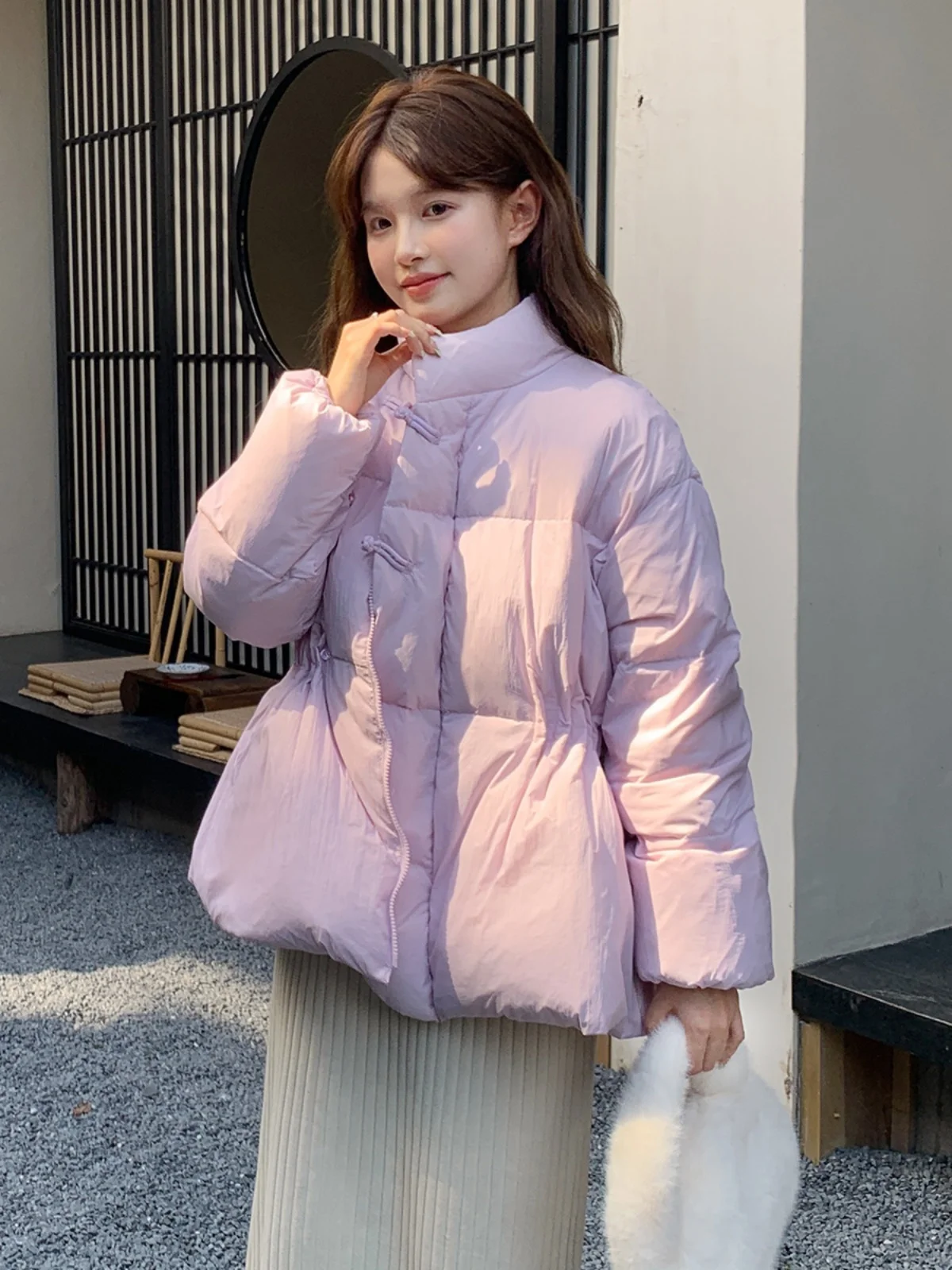 Фиолетовый пуховик в национальном стиле ретро женский зимний легкий утолщенный