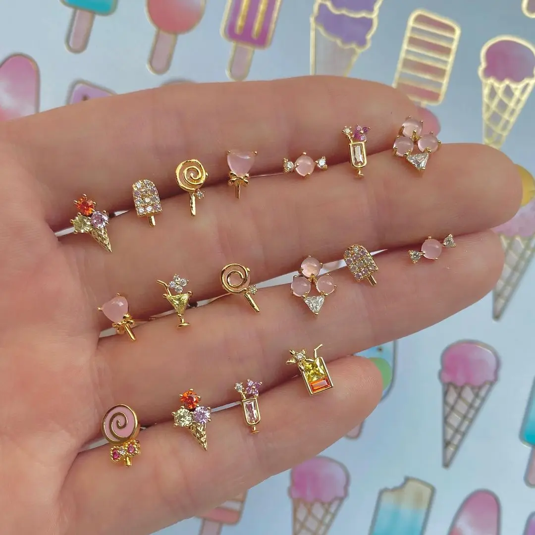 

New Ins Creative Summer Earrings Colorful Zircon Ice Cream Lollipop Drink Cup Stud Earrings For Women Girls Fashion Jewelry