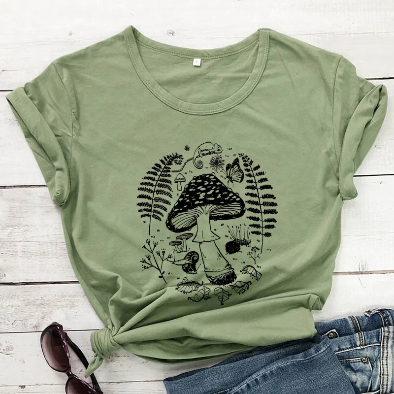 

Aesthetic Forest Mushrooms T-shirt Vintage Botanical Nature Walk Tee Shirt Top Funny Women Graphic Mycologist Tshirt