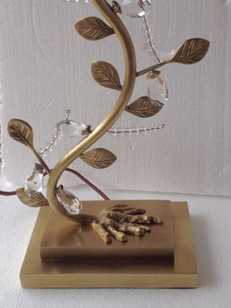 Полностью Медная настольная лампа с хрустальными листьями романтическая