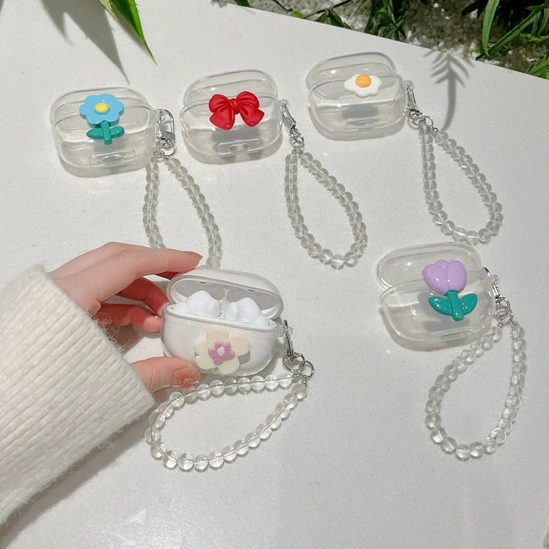 

Clear Earphone Case for Mi True Earphones 2 Basic Air 2s Flower Cover for Xiaomi Buds 3 4 Pro soft TPU Case with Crystal Pendant