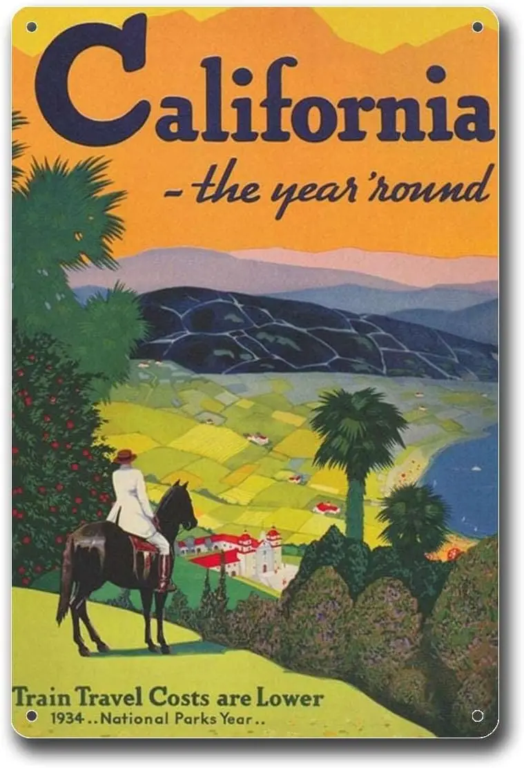 Metl Tn Sgns Clforn Wll Retro Trvel Nture Colorful Horse 812nch Sgn