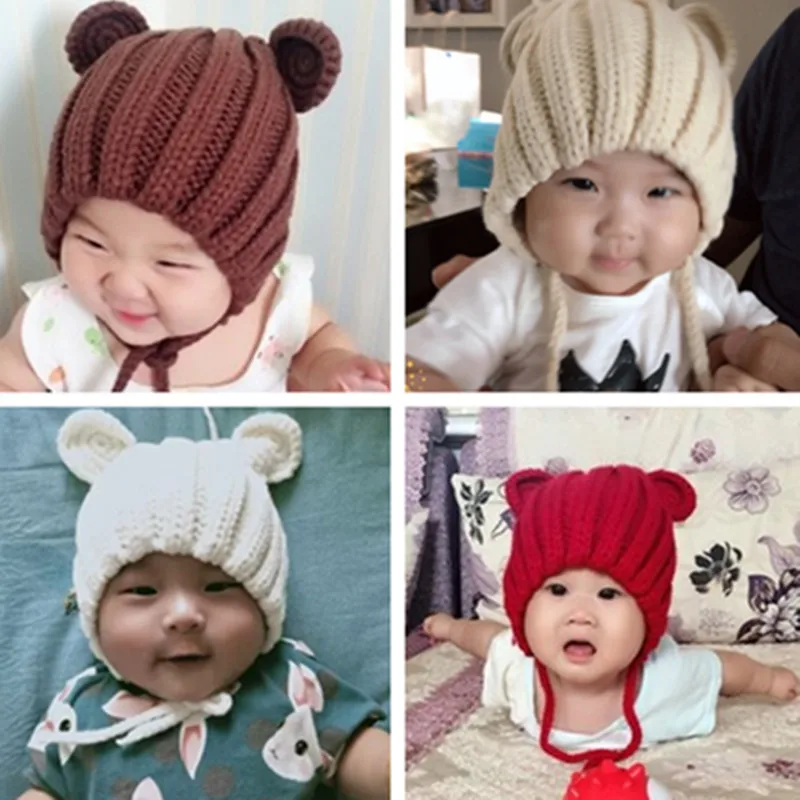 

Cute Knitted Pompom Baby Hat Cap Thick Warm Baby Girl Boy Hat Beanie Winter Ear Warm Kids Hat Baby Bonnet Muts for Newborn