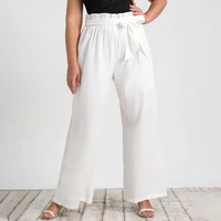 plus size womens casual pants white loose comfortable lace up wide leg large size pants commuter office lady summer 2022 new