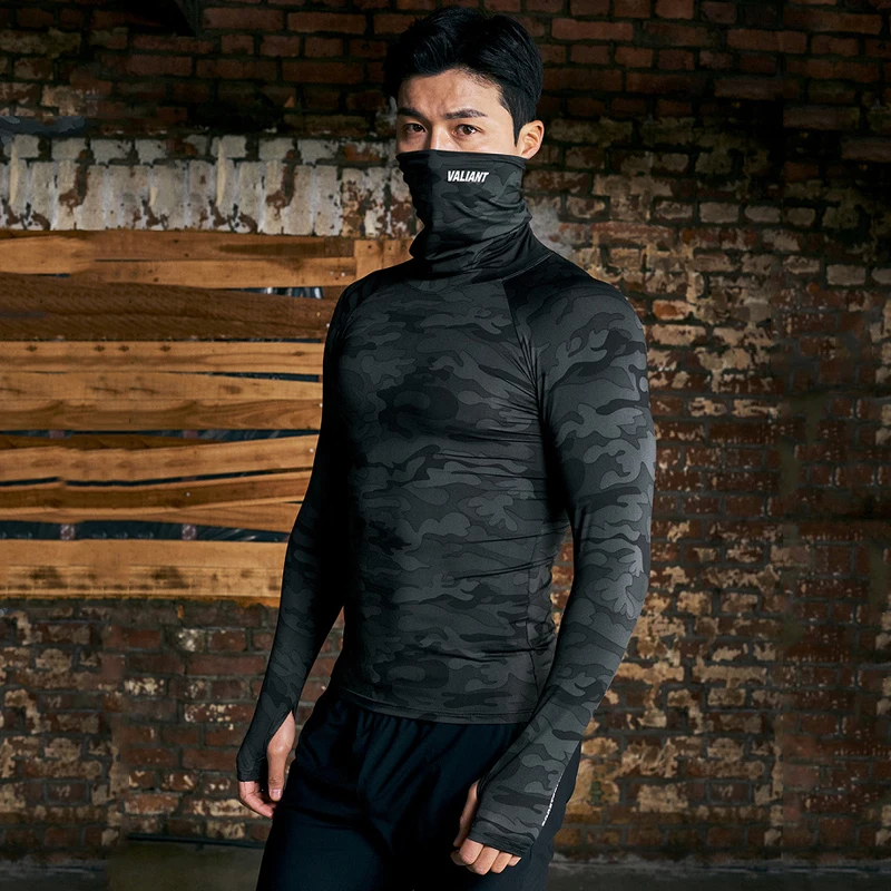 

Autumn Winter Mens Long Sleeve T-shirt Turtleneck Tight Fitting Clothing Gym Sports Fitness Quick Dry Breathable Bottoming Shirt