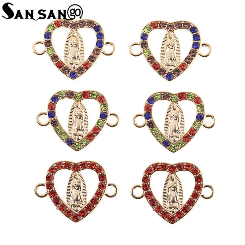 

10pcs/lot Mixed Colorful Rhinestone Virgin Mary Pendants Heart Charms DIY Necklace Bracelet For Jewelry Making Accessories