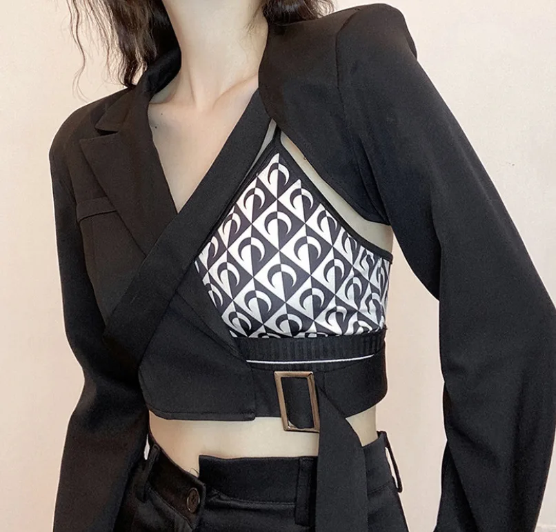 

Summer New Women's Fashion European and American Fashion Sexy Navel Irregular Hollow Open Back Long-sleeved Jacket Women
