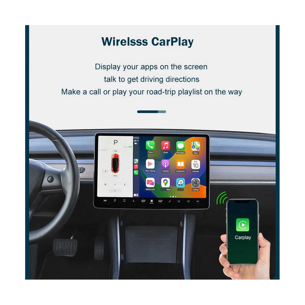 

Wireless CarPlay T2C Adapter for Tesla Model 3 Model Y Model S X Apple Car Play Wireless for Car Waze Auto Connect