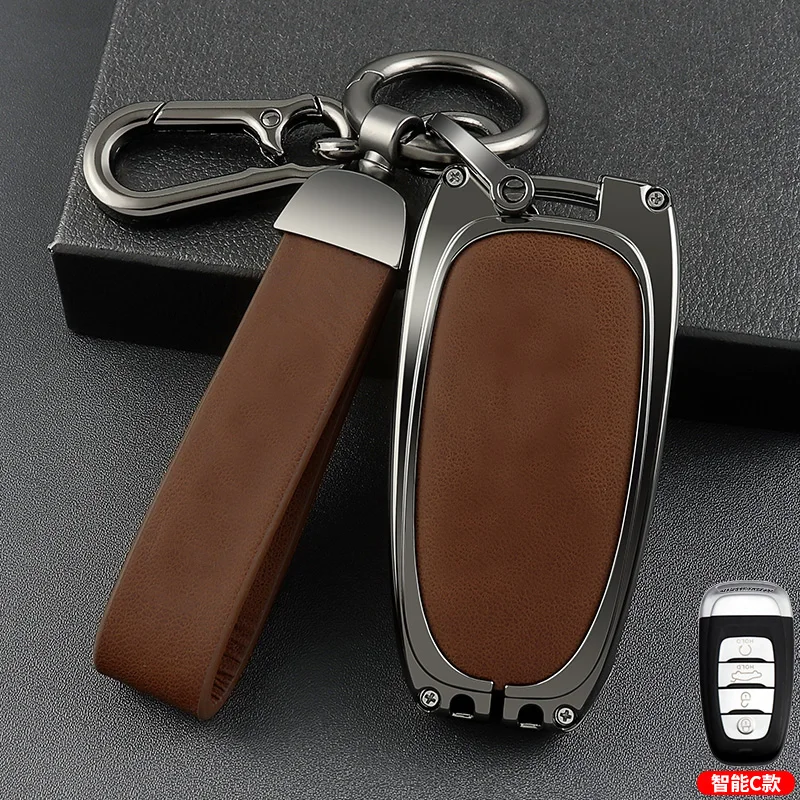 

Aluminum Alloy Leather for Hongqi HS5 HS7 EHS9 H9 H5 Special High-grade Car Key Case Metal Shell Buckle Car Key Cover