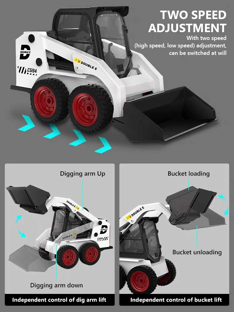 Double E E594 2.4G Remote Control Slip Loader Toy Car RC Engineering Vehicle Excavator Truck with LED Lights Toys for Boys Gifts enlarge