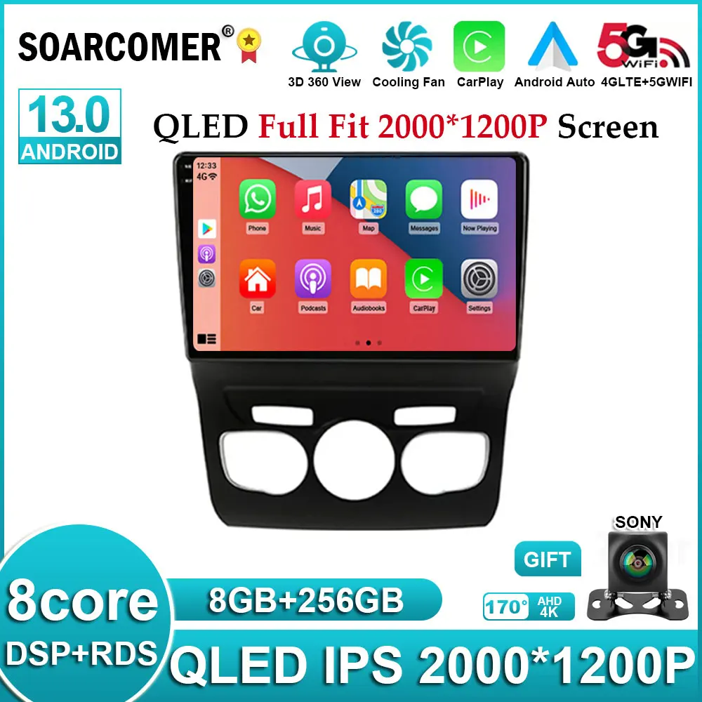 

Автомобильный мультимедийный видеоплеер, 10 дюймов, Android 13, для Citroen C4 C4L DS4 2013 2014-2017, GPS-навигация, Carplay BT WIFI DVD