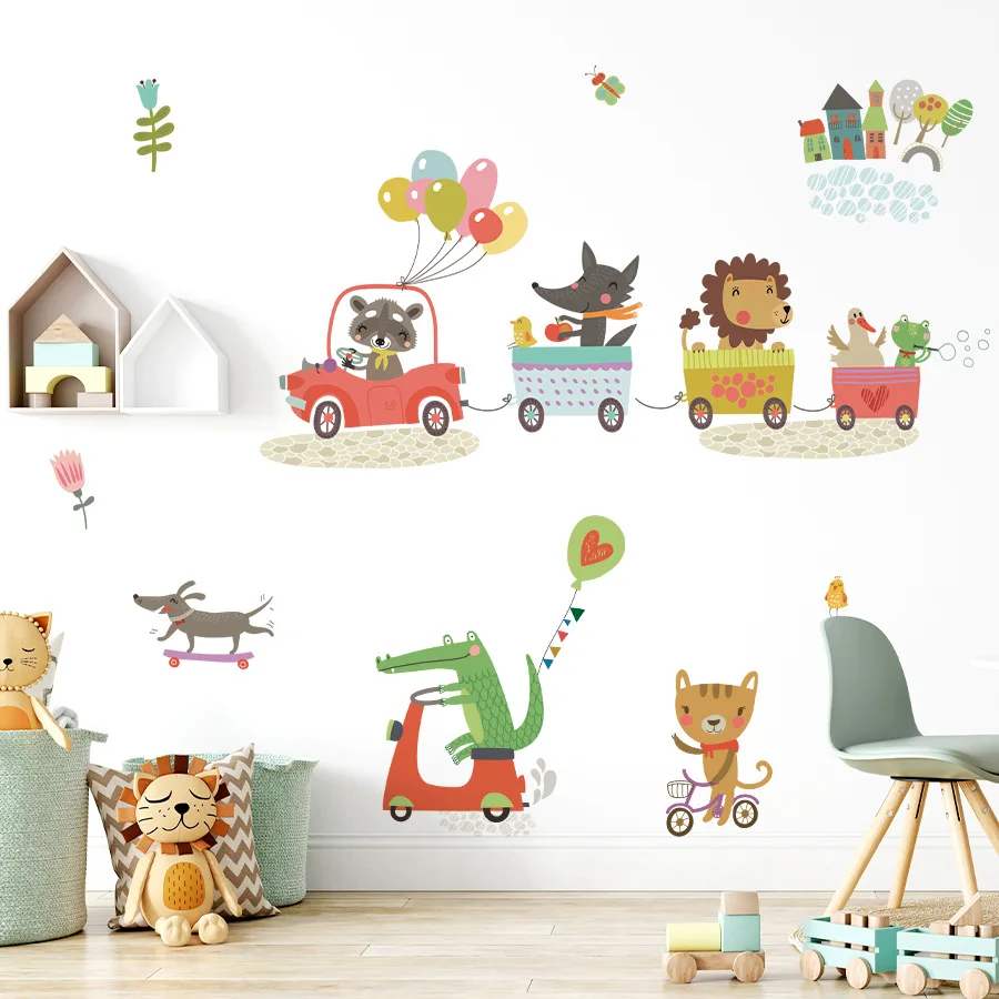 Наклейки на стену с изображением животных поездов вождения автомобиля наклейки