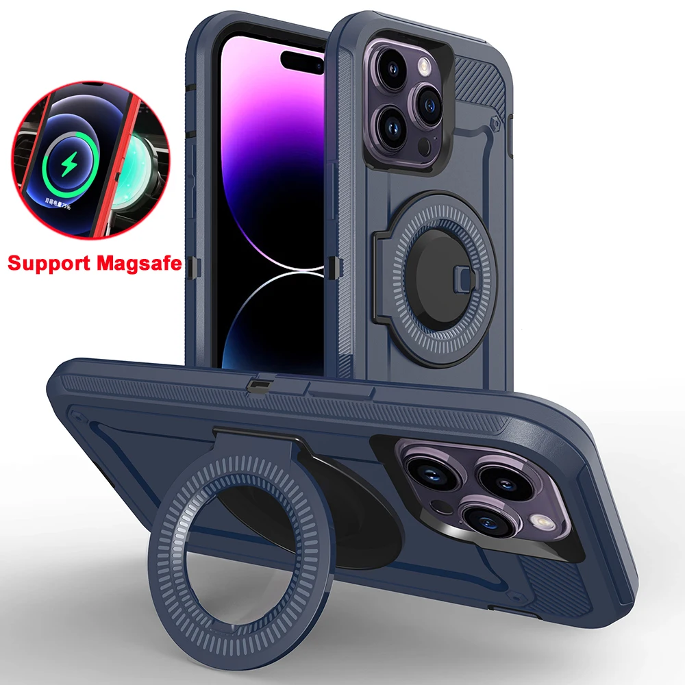 

Wireless Charge for iPhone 14 13 12 Pro Max Plus Case Stand Folding Magnet Ring Holder for Magsafe Armor Shockproof Cover Shell