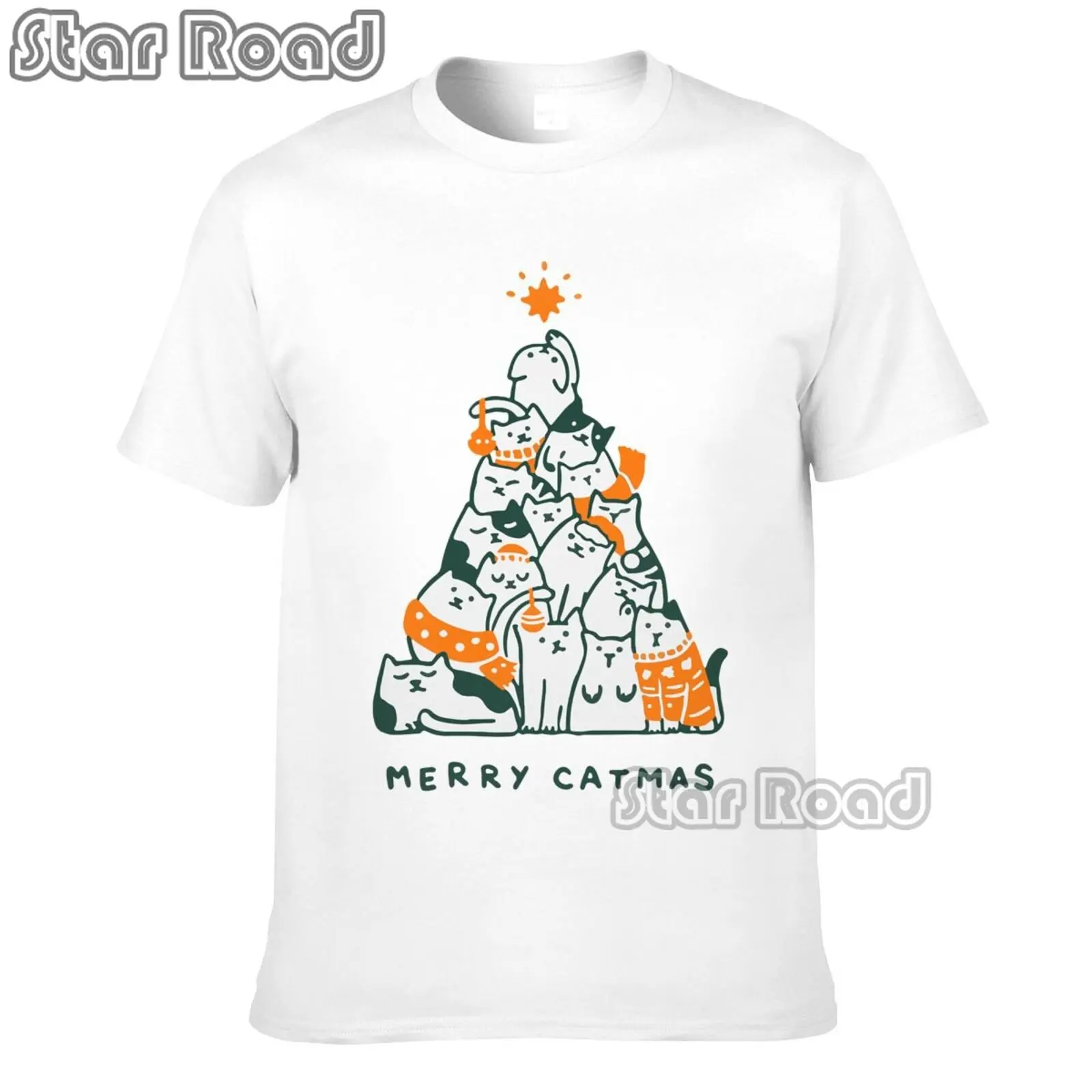 

Веселый Кот, смешные кошки, рождественская елка, подарок на Рождество, футболка, Повседневная Свободная хлопковая футболка, короткие рукава...