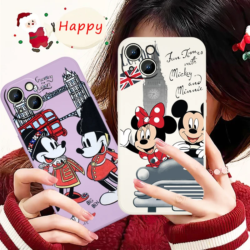 

Mickey Minnie Mouse London Phone Case For Apple iPhone 13 12 Mini 11 XS Pro Max X XR 8 7 6 Plus SE 2020 Liquid Rope Cover