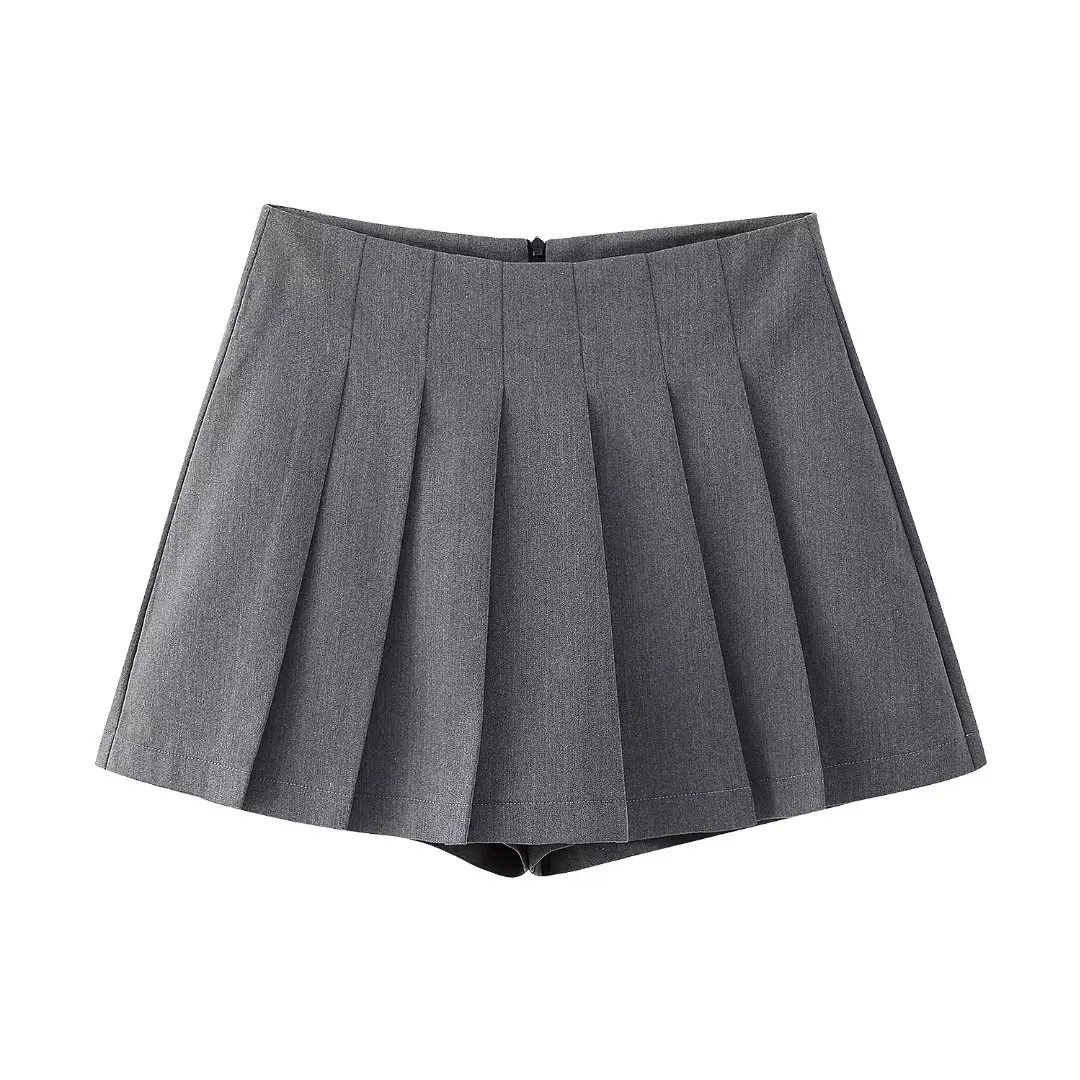 

Women 2023 New Chic Fashion Pleated design Slim Mini Skirt Vintage High Waist Back Zipper Female Skirts Mujer
