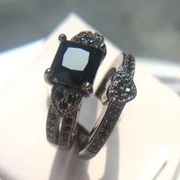 new heart 2pc ring for women 925 silver black gold plated cz fashion vintage elegant fit anniversary wedding banquet party