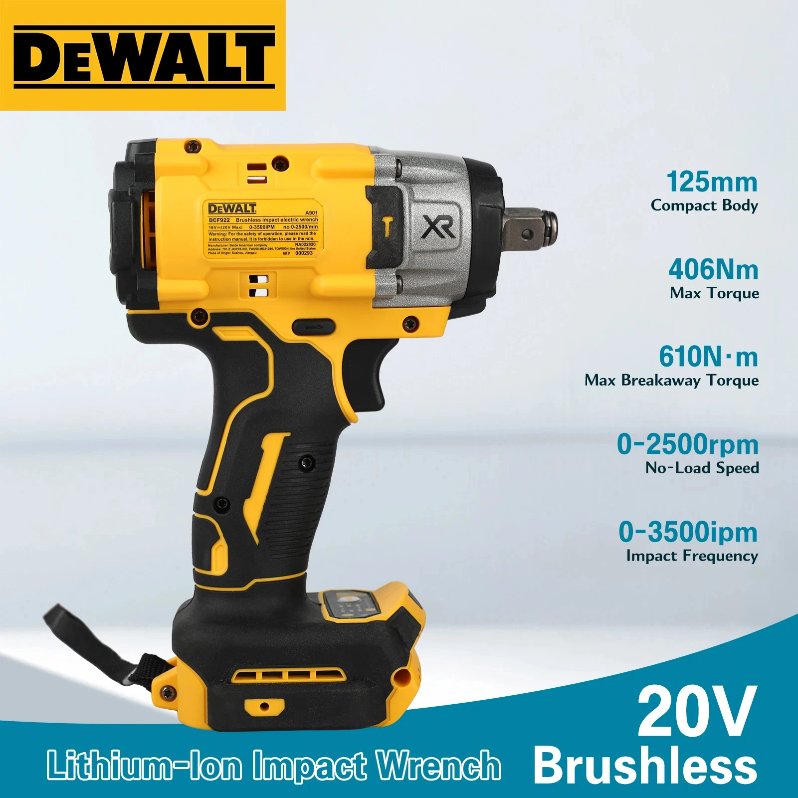 Фото Бесщеточный электрический ударный гайковерт Dewalt DCF922 с высоким крутящим моментом, аккумуляторный, 20В, перезаряжаемые инструменты №1